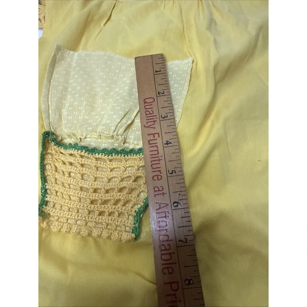 Vintage Sunshine Half Apron Yellow Crochet Floral Apron Pocket Retro MadMen Wife